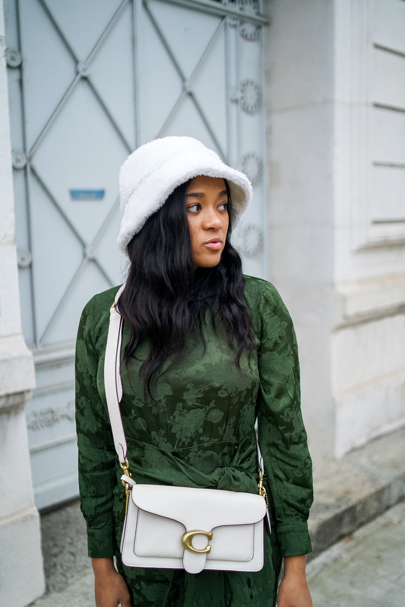 Fashion Blogger Switzerland Green long sleeve Dress coach tabby white